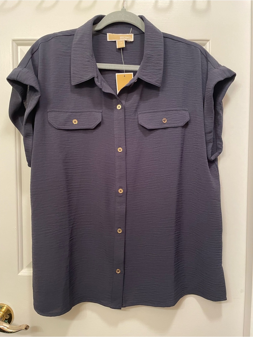 Michael Kors Men’s Short-Sleeve Button-Up Shirt Navy Large